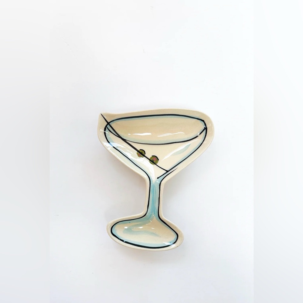 Mud Pie Cream and Blue Martini Glass Dish